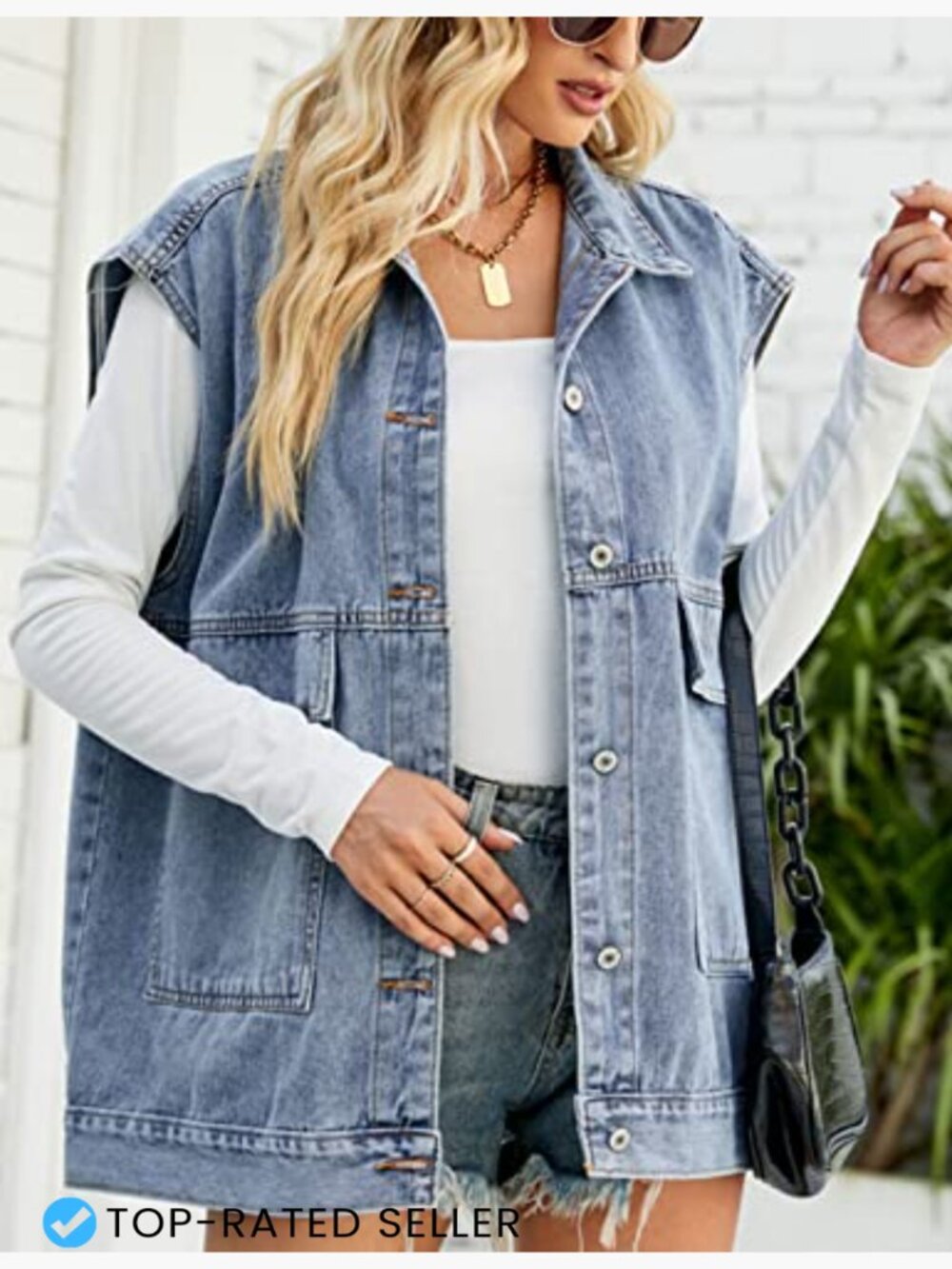 Oversized Sleeveless Button Down Denim Vest Jacket Y2K Western Shacket - Picture 3 of 7